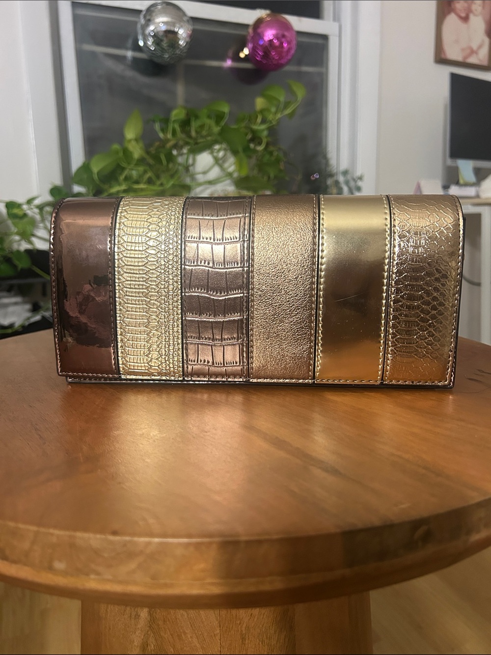 Aldo Bronze Metallic Multi Texture Clutch